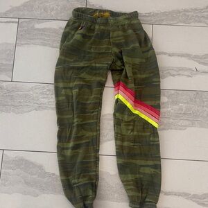 Aviator Nation Green Camouflage Joggers with Orange Detail
